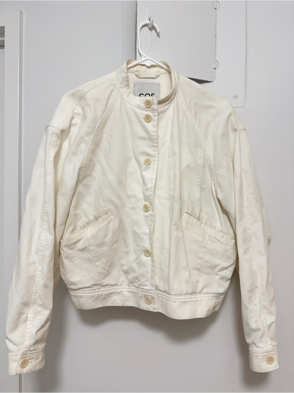COS Cream Button-Front Cotton Bomber Jacket
